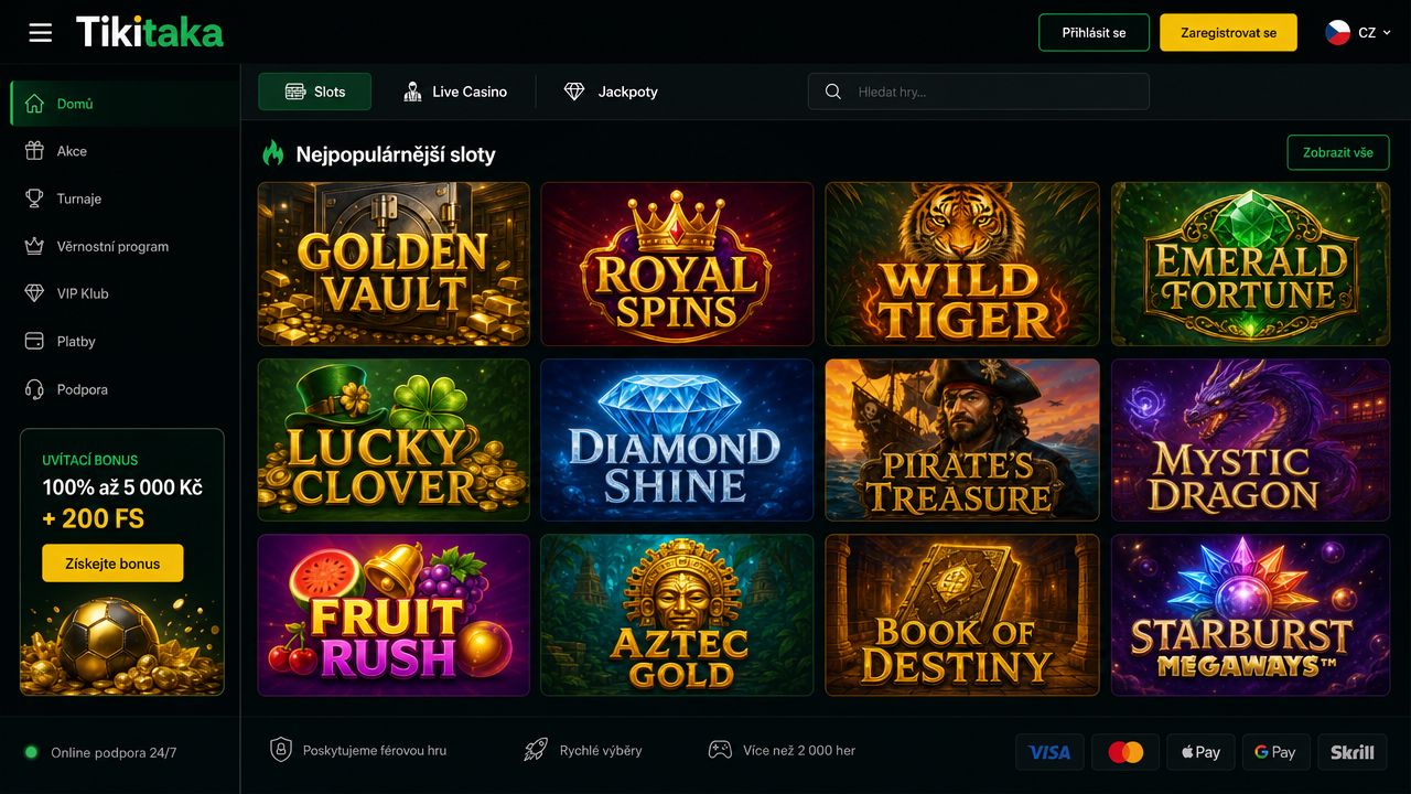 Ukázka domovské stránky online kasina Tikitaka