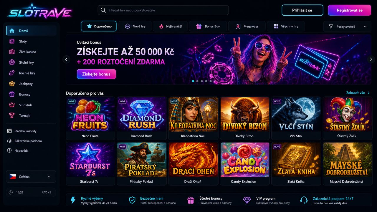 Ukázka webové stránky online kasina Slotrave